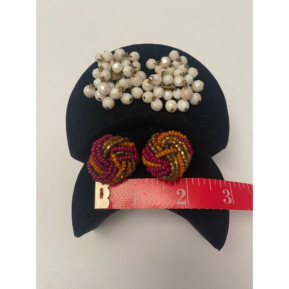 Vintage MADE IN WESTERN GERMANY Clip on Earrings Beaded White Beads Dangle Pairs - Picture 6 of 6
